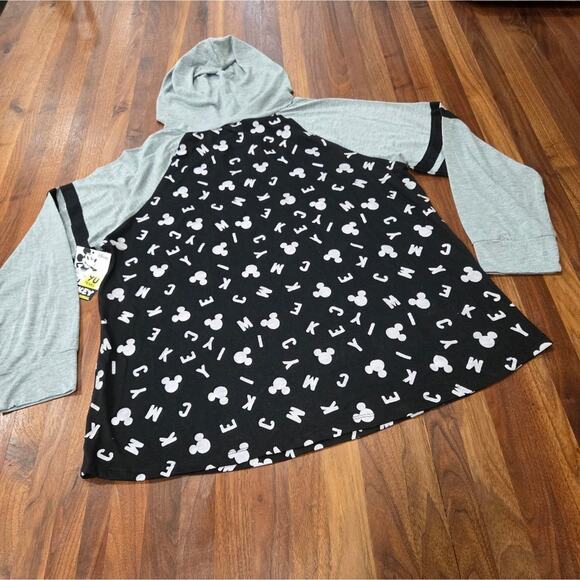 Disney Black and Gray Mickey Print Long Sleeve Hooded Tee Size 2 X - Picture 2 of 7